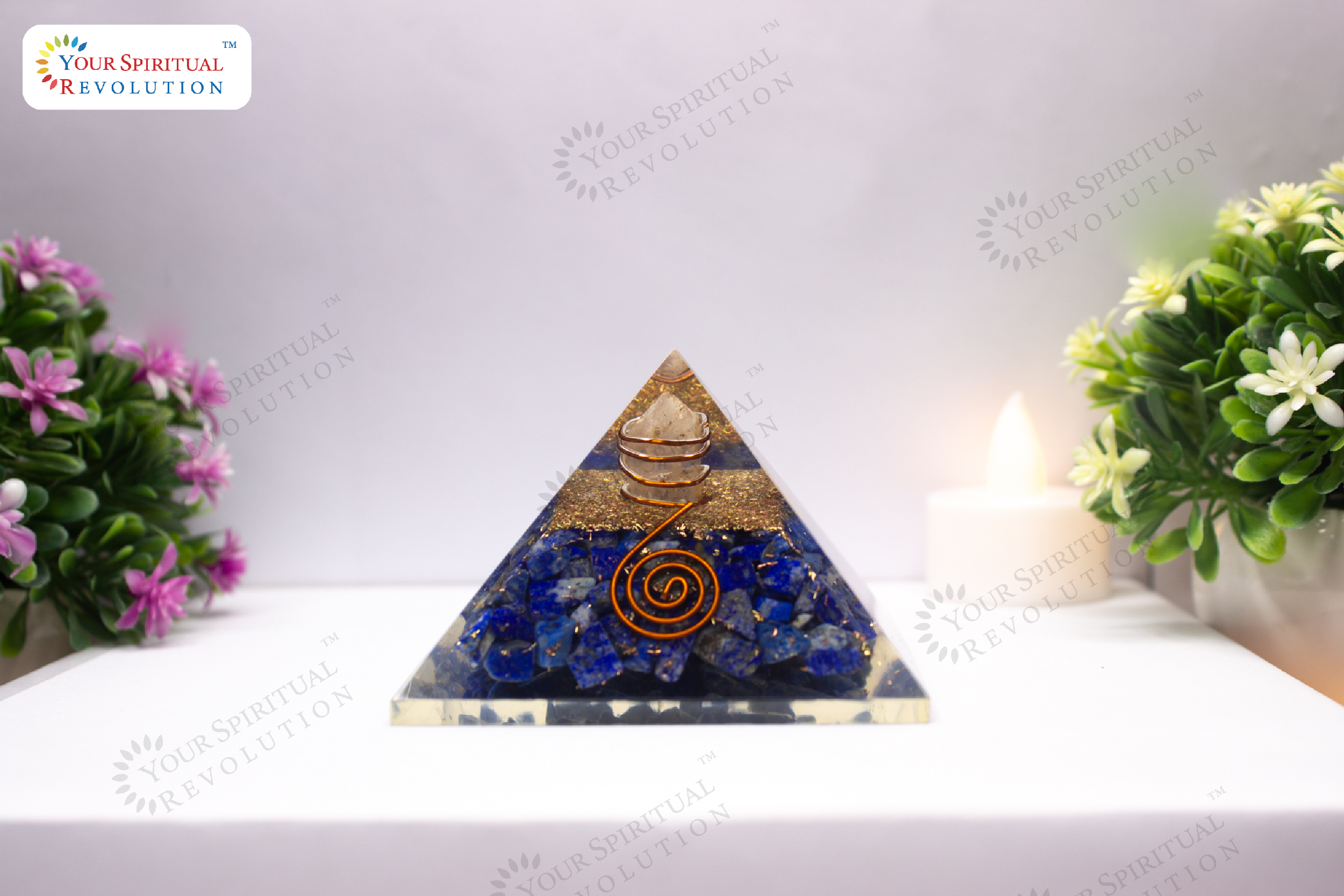 ATIN Lapis Lazuli Crystal Sphere Orgone Pyramid 6CM with Obsidian Gemstone Energy Orgonite EMF Protection Meditation Pyramids 