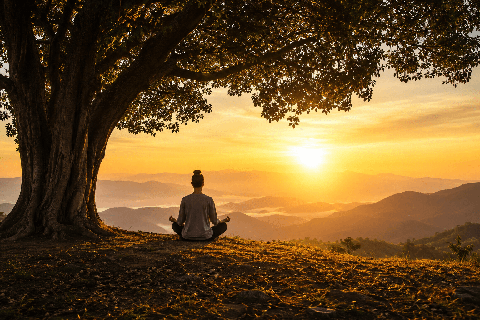 A solitary person sitting in meditation